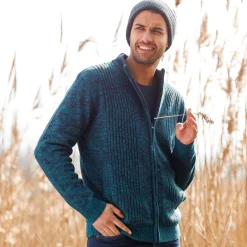 Trui En Vest<Blancheporte Vest in tricot met opstaande ritskraag, lijfje met fleecevoering gespikkeld eendenblauw