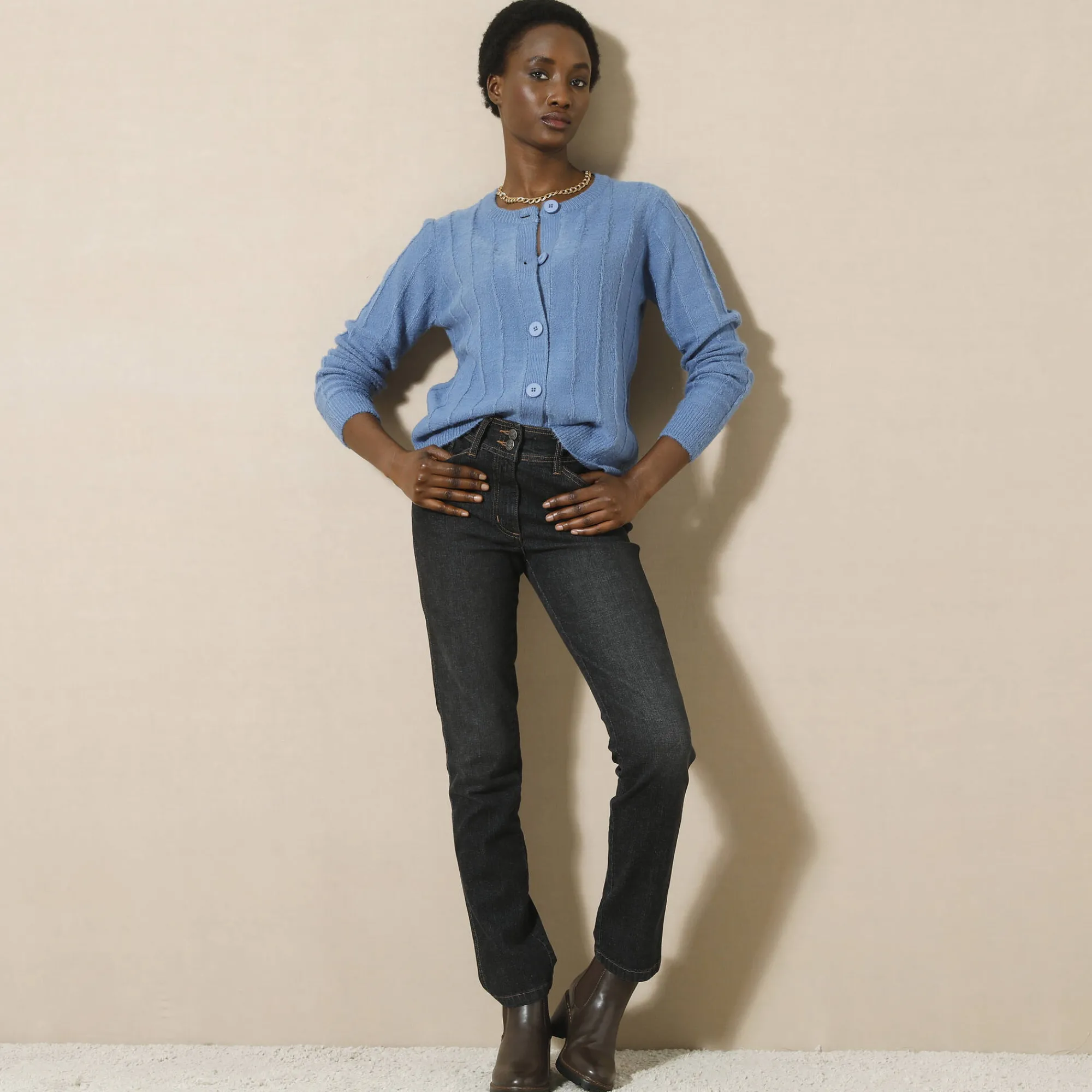 Trui En Vest<Blancheporte Vest in tricot met streepeffect jeansblauw