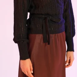 Trui En Vest<Blancheporte Vest in wikkelstijl met ajour en lange mouwen zwart