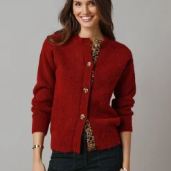 Trui En Vest<Lora Zellini Vest in zacht tricot van wolmix, details met luipaardprint bordeaux