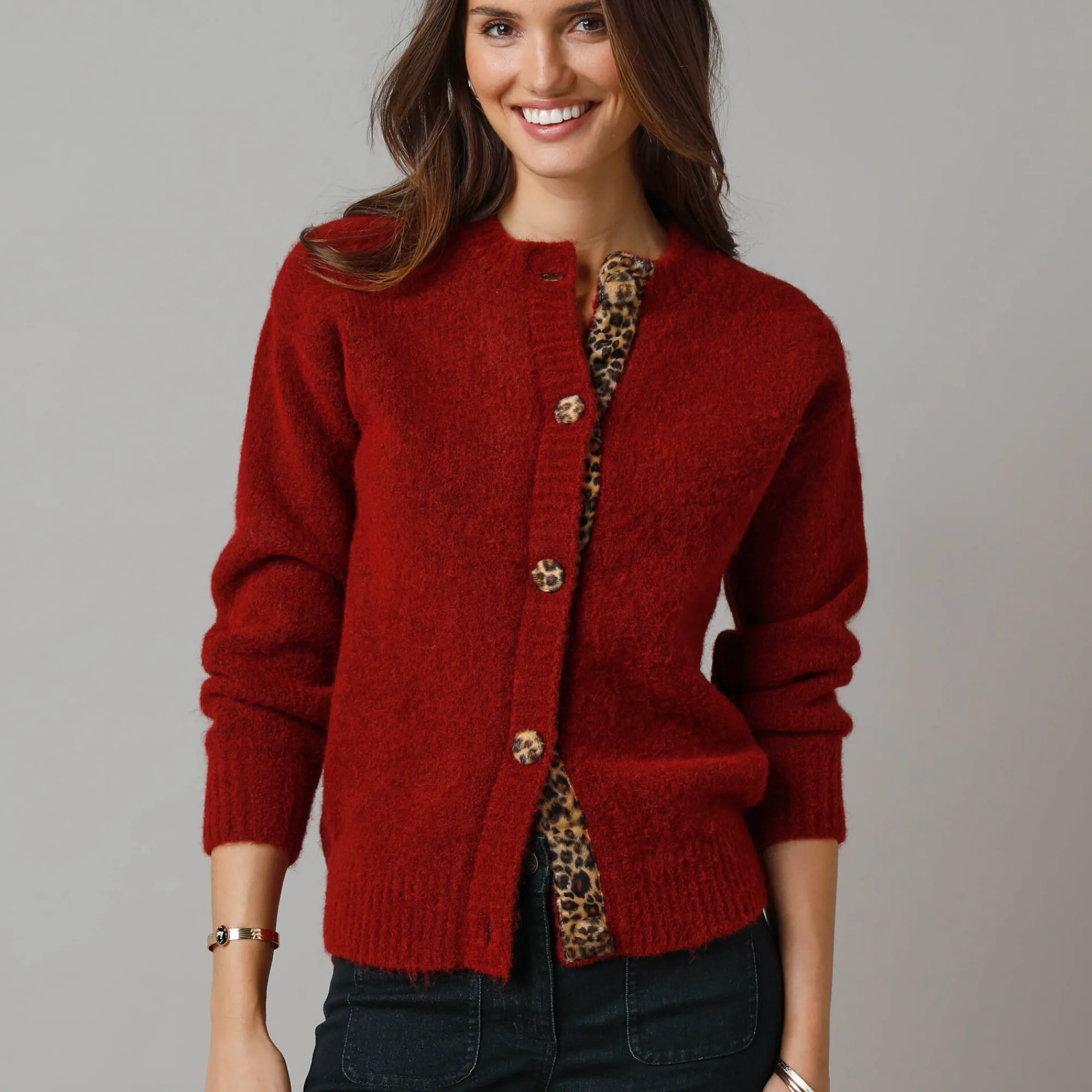 Trui En Vest<Lora Zellini Vest in zacht tricot van wolmix, details met luipaardprint bordeaux