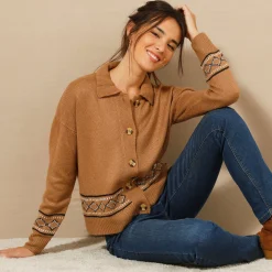 Trui En Vest<Blancheporte Vest met detail in jacquard hazelnootbruin