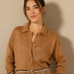 Trui En Vest<Blancheporte Vest met detail in jacquard hazelnootbruin