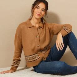 Trui En Vest<Blancheporte Vest met detail in jacquard hazelnootbruin
