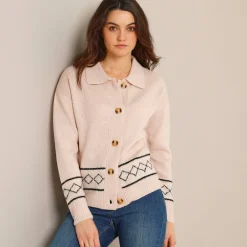 Trui En Vest<Blancheporte Vest met detail in jacquard naturel
