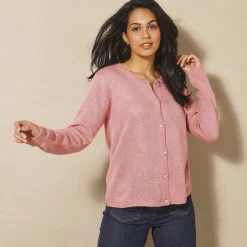 Trui En Vest<Blancheporte Vest met fantasieknopen, zachte touch chiné roze
