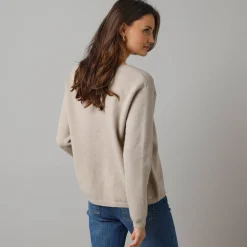 Trui En Vest<Lora Zellini Vest met knooplintjes en lange mouwen, wolmix beige