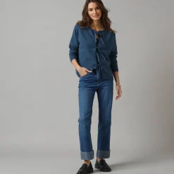 Trui En Vest<Lora Zellini Vest met knooplintjes en lange mouwen, wolmix marine