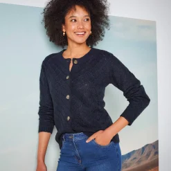 Trui En Vest<Blancheporte Vest met knoopsluiting, ajourtricot met zachte touch marine