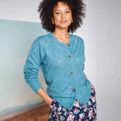 Trui En Vest<Blancheporte Vest met knoopsluiting, ajourtricot met zachte touch gletsjerblauw