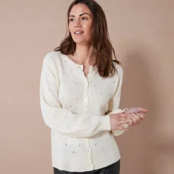 Trui En Vest<Blancheporte Vest met knoopsluiting en geschulpte afwerking, pointelletricot met mohairtouch ecru