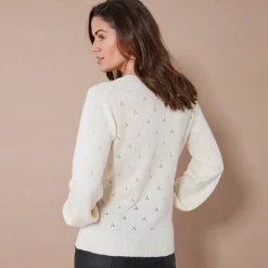 Trui En Vest<Blancheporte Vest met knoopsluiting en geschulpte afwerking, pointelletricot met mohairtouch ecru