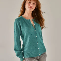 Trui En Vest<Blancheporte Vest met knoopsluiting en geschulpte afwerking, pointelletricot met mohairtouch celadon