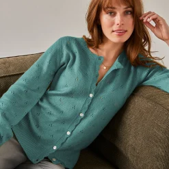 Trui En Vest<Blancheporte Vest met knoopsluiting en geschulpte afwerking, pointelletricot met mohairtouch celadon