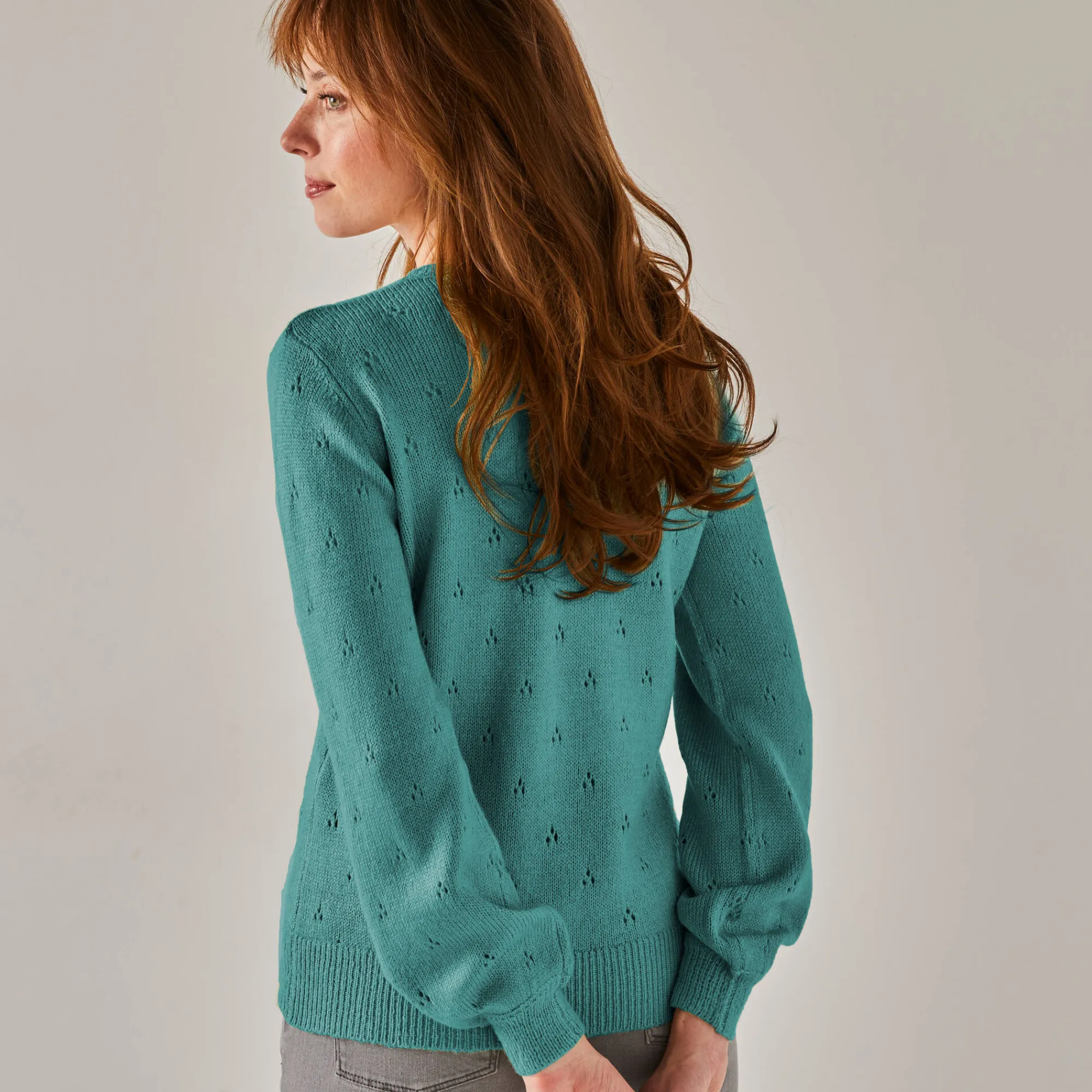 Trui En Vest<Blancheporte Vest met knoopsluiting en geschulpte afwerking, pointelletricot met mohairtouch celadon