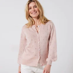 Trui En Vest<Blancheporte Vest met knoopsluiting en geschulpte afwerking, pointelletricot met mohairtouch poederroze