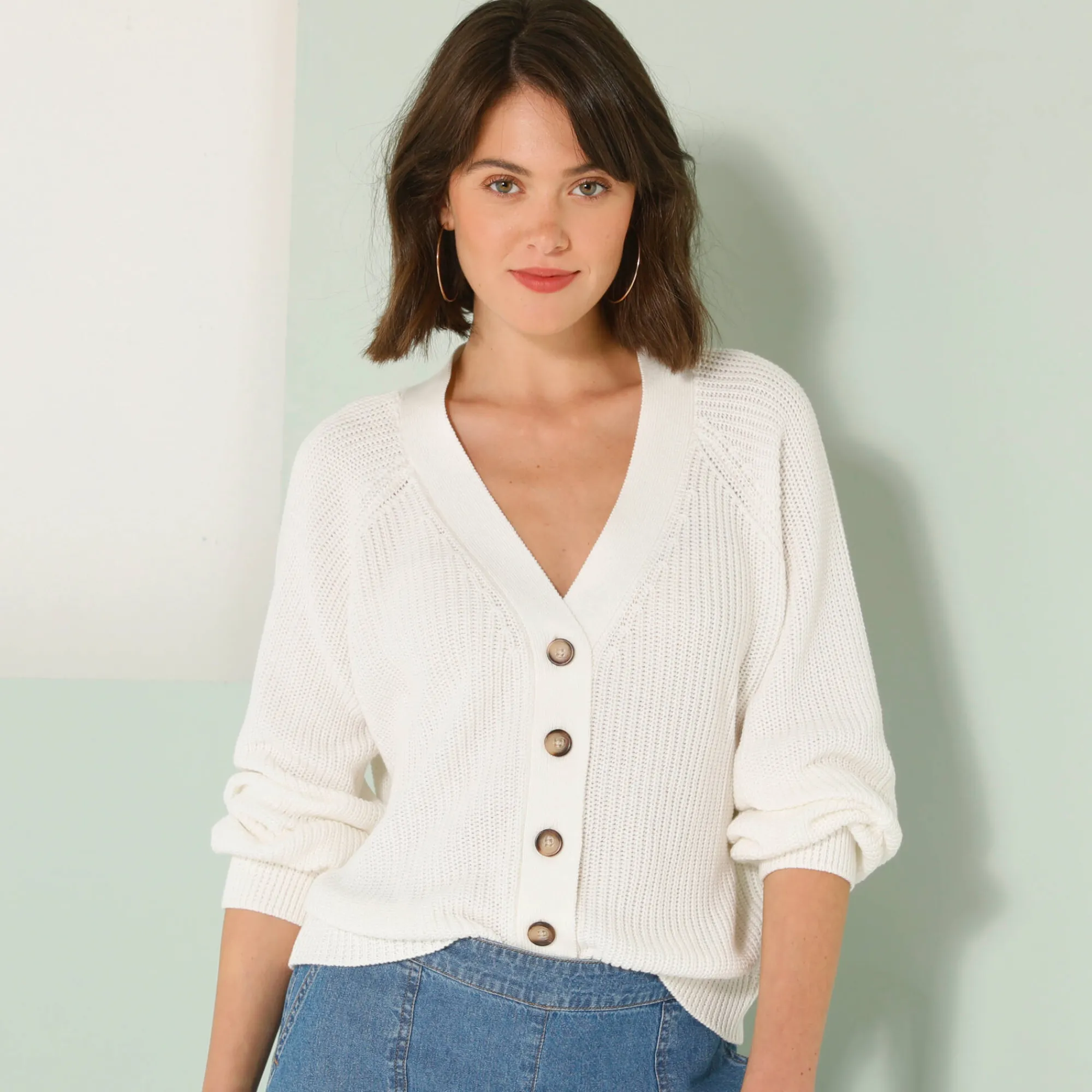 Trui En Vest<Blancheporte Vest met knoopsluiting, pareltricot wit