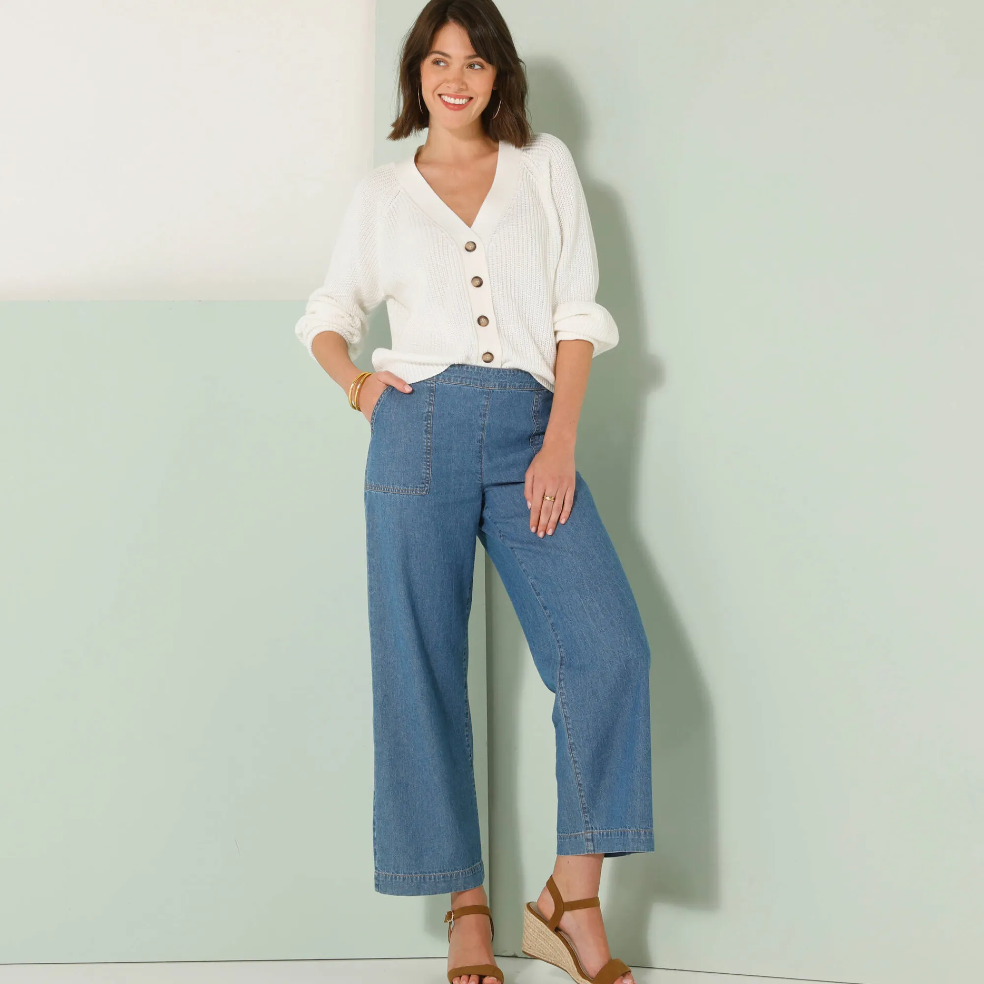 Trui En Vest<Blancheporte Vest met knoopsluiting, pareltricot wit