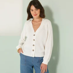 Trui En Vest<Blancheporte Vest met knoopsluiting, pareltricot wit