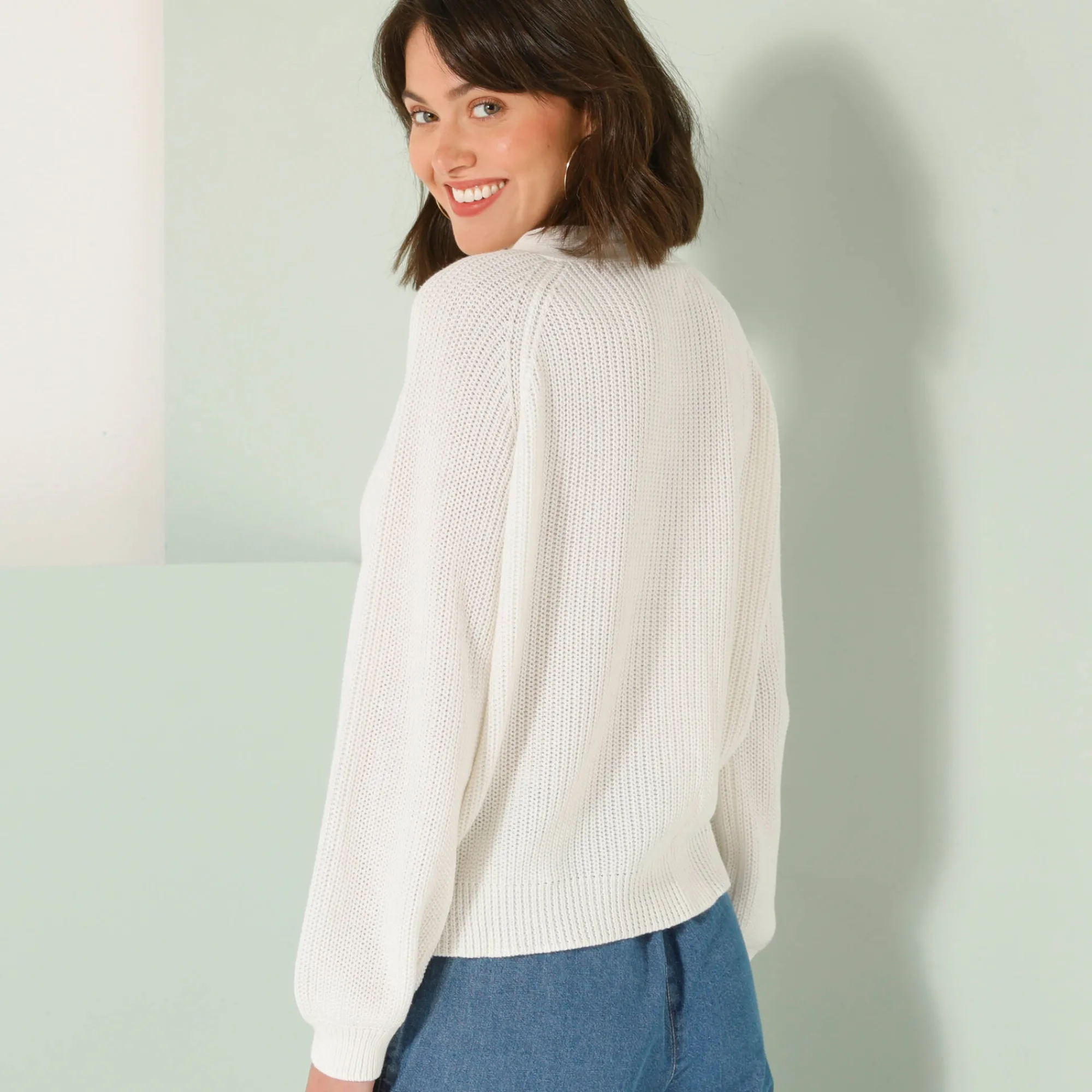 Trui En Vest<Blancheporte Vest met knoopsluiting, pareltricot wit