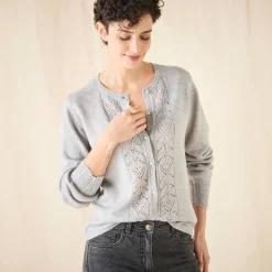 Trui En Vest<Blancheporte Vest met knopen, ajourtricot chiné grijs