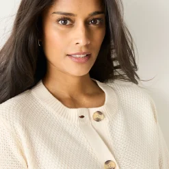Trui En Vest<Blancheporte Vest met knopen en lange mouwen, fantasietricot ecru