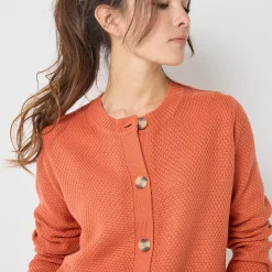 Trui En Vest<Blancheporte Vest met knopen en lange mouwen, fantasietricot donkeroranje
