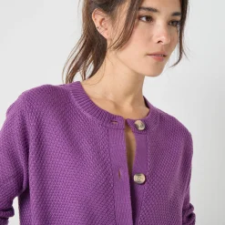 Trui En Vest<Blancheporte Vest met knopen en lange mouwen, fantasietricot paars