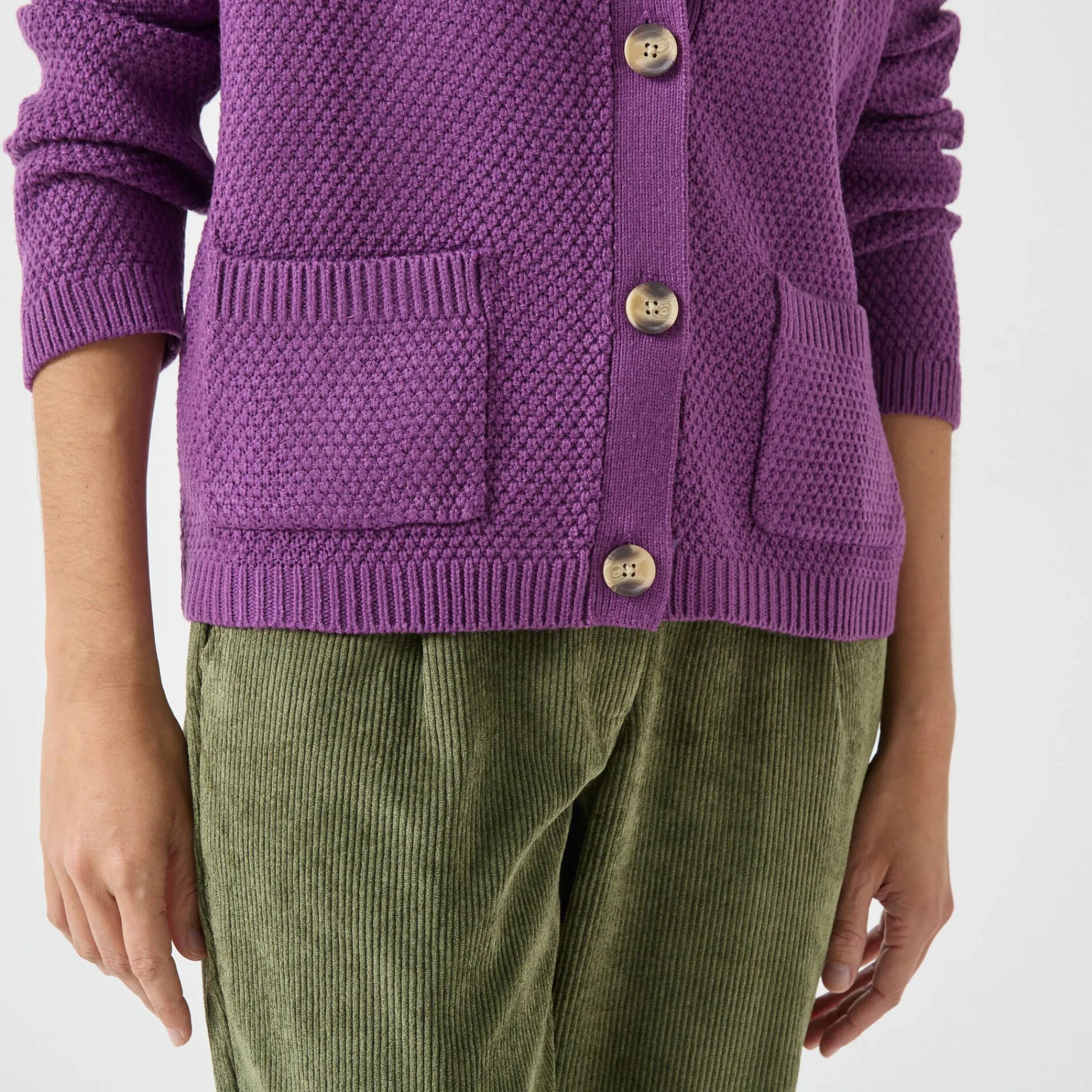 Trui En Vest<Blancheporte Vest met knopen en lange mouwen, fantasietricot paars