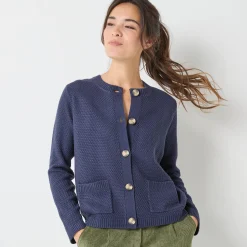 Trui En Vest<Blancheporte Vest met knopen en lange mouwen, fantasietricot marine