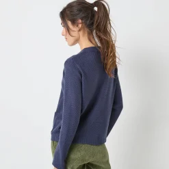 Trui En Vest<Blancheporte Vest met knopen en lange mouwen, fantasietricot marine