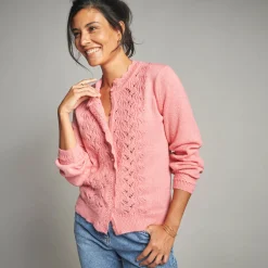 Trui En Vest<Lora Zellini Vest met knopen en opstaande kraag in fantasietricot rozenhout