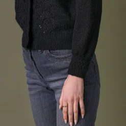 Trui En Vest<Lora Zellini Vest met knopen en opstaande kraag in fantasietricot zwart