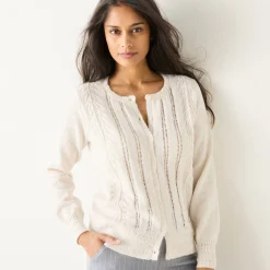 Trui En Vest<Blancheporte Vest met knopen en ronde hals, fantasietricot ecru