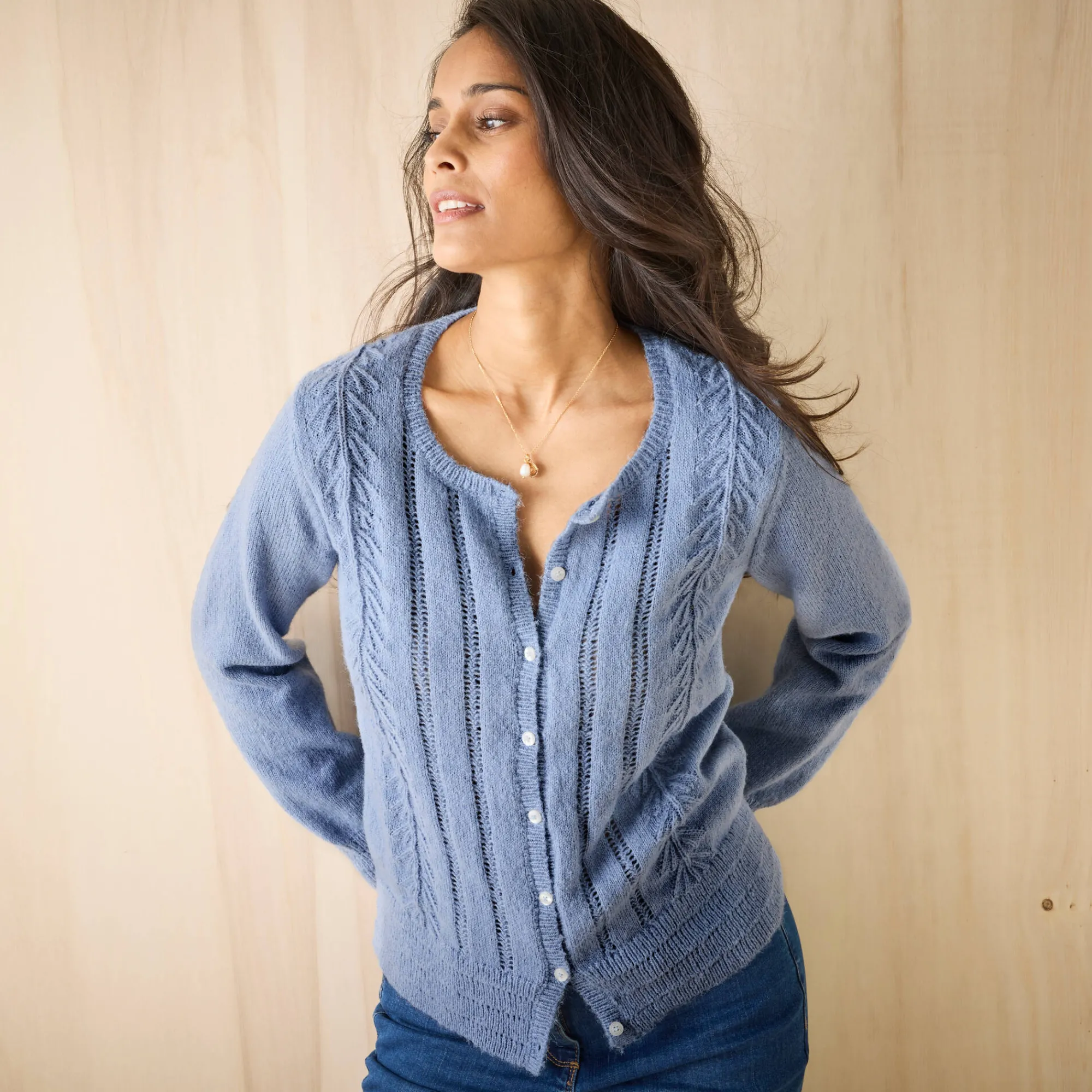 Trui En Vest<Blancheporte Vest met knopen en ronde hals, fantasietricot grijsblauw