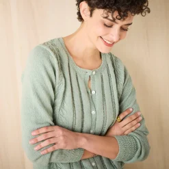 Trui En Vest<Blancheporte Vest met knopen en ronde hals, fantasietricot watergroen