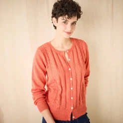 Trui En Vest<Blancheporte Vest met knopen en ronde hals, fantasietricot paprika