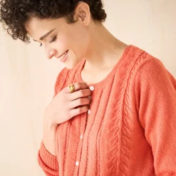 Trui En Vest<Blancheporte Vest met knopen en ronde hals, fantasietricot paprika