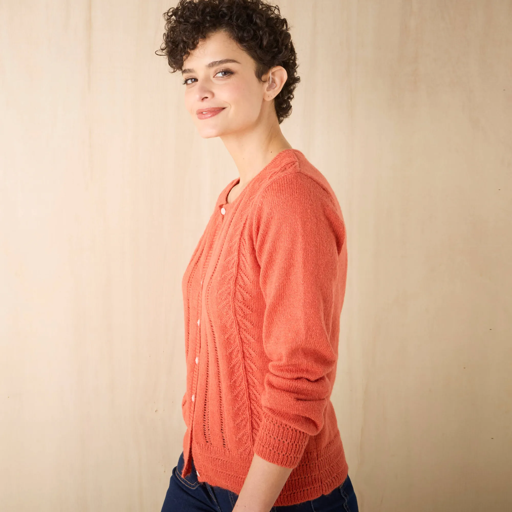 Trui En Vest<Blancheporte Vest met knopen en ronde hals, fantasietricot paprika