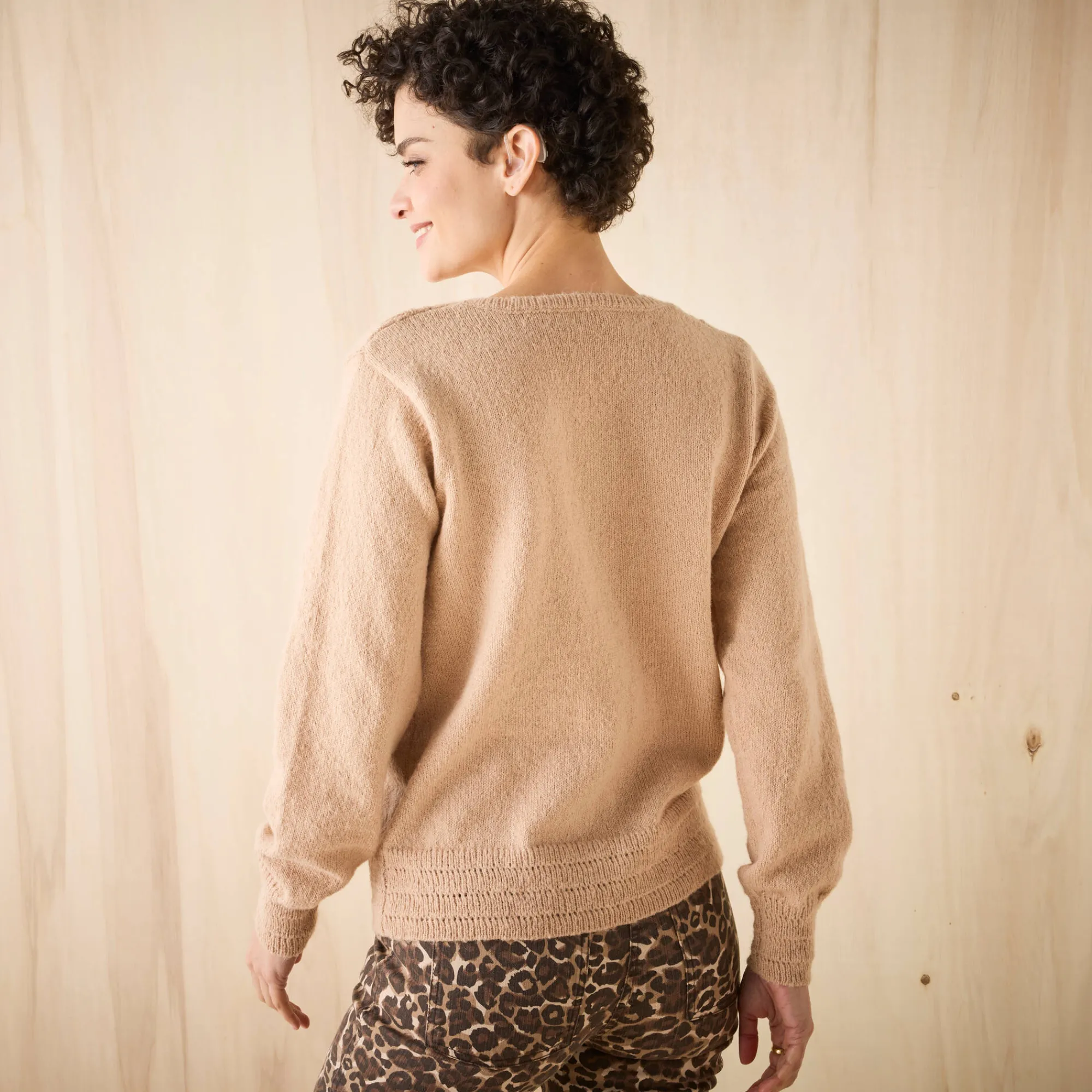 Trui En Vest<Blancheporte Vest met knopen en ronde hals, fantasietricot hazelnootbruin
