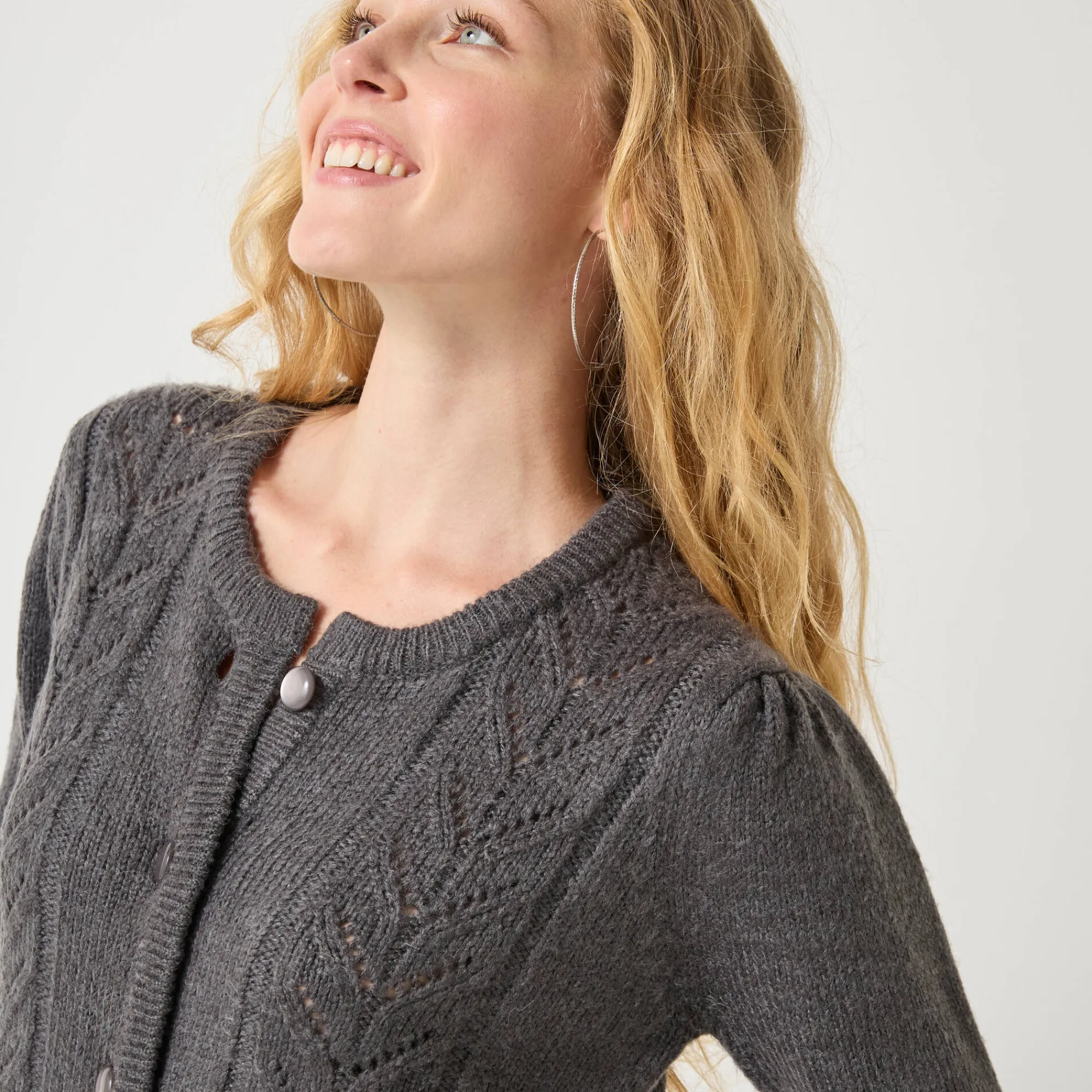 Feestoutfits Dames|Trui En Vest<Blancheporte Vest met knopen in fantasietricot antraciet