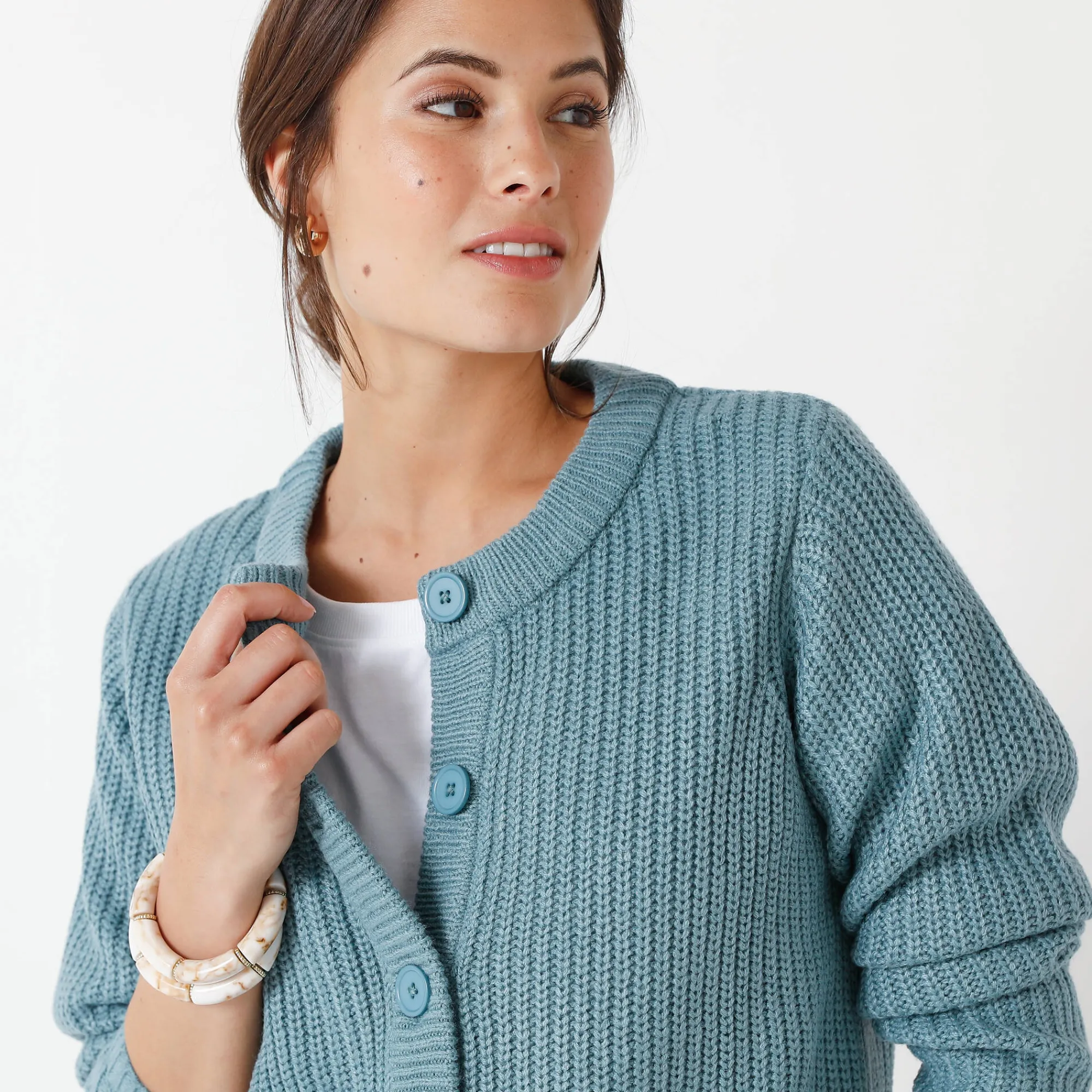 Trui En Vest<Blancheporte Vest met knopen in patenttricot celadongrijs