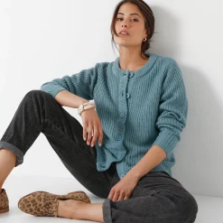Trui En Vest<Blancheporte Vest met knopen in patenttricot celadongrijs