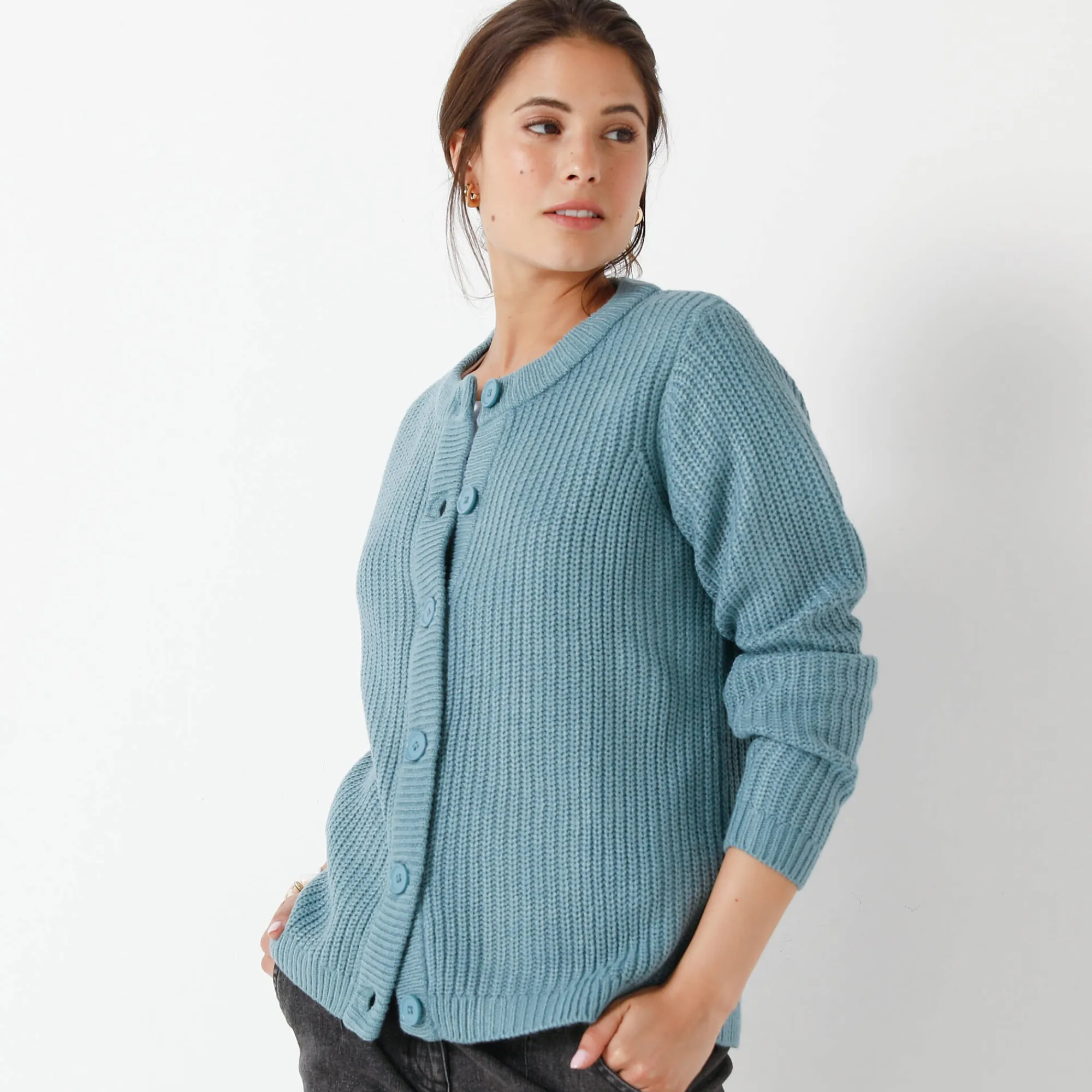 Trui En Vest<Blancheporte Vest met knopen in patenttricot celadongrijs