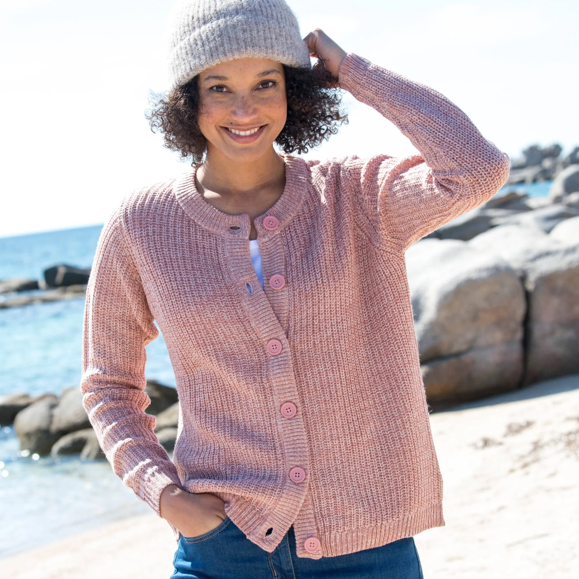 Trui En Vest<Blancheporte Vest met knopen in patenttricot chiné rozenhout