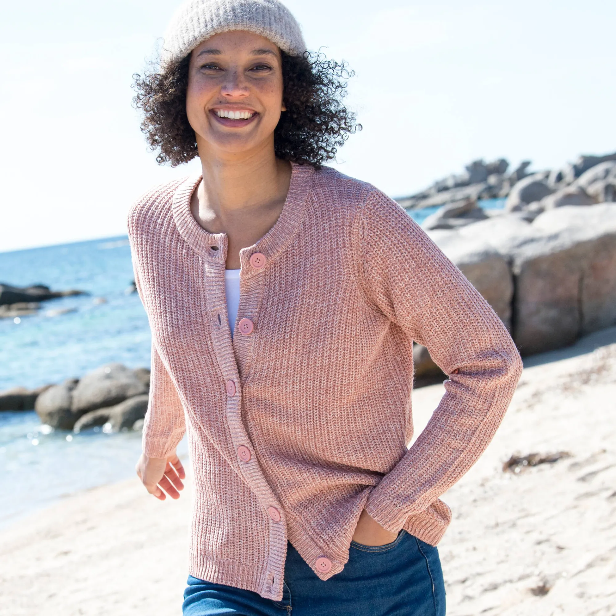 Trui En Vest<Blancheporte Vest met knopen in patenttricot chiné rozenhout