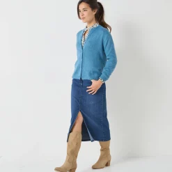 Trui En Vest<Blancheporte Vest met knopen, mix van wol en mohair gletsjerblauw