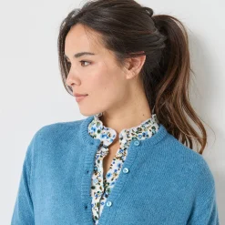 Trui En Vest<Blancheporte Vest met knopen, mix van wol en mohair gletsjerblauw