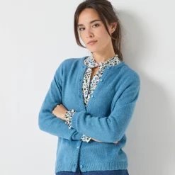Trui En Vest<Blancheporte Vest met knopen, mix van wol en mohair gletsjerblauw