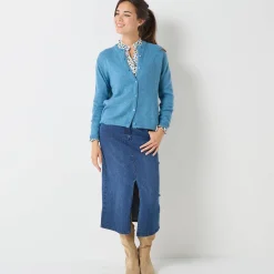 Trui En Vest<Blancheporte Vest met knopen, mix van wol en mohair gletsjerblauw